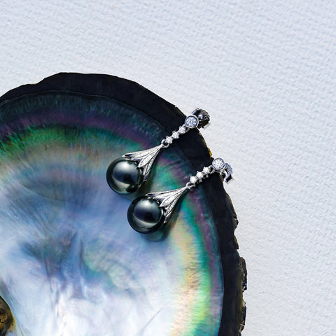 Boucle D'oreille Perle noire de Tahiti Diamant