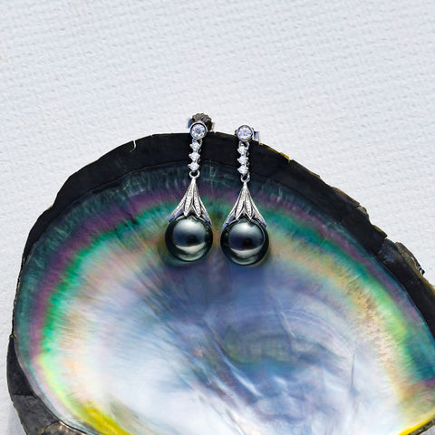 Boucle D'oreille Perle noire de Tahiti Diamant