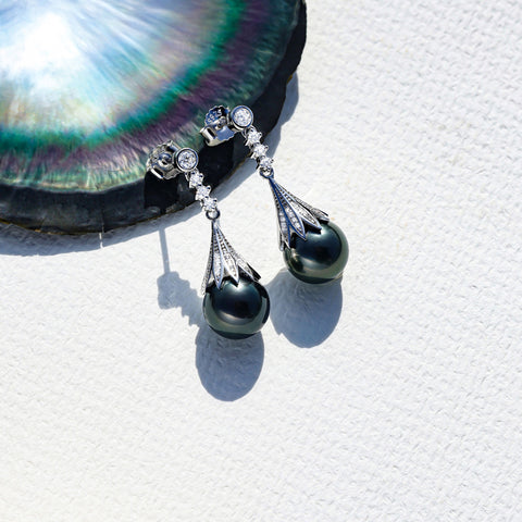 Boucle D'oreille Perle noire de Tahiti Diamant