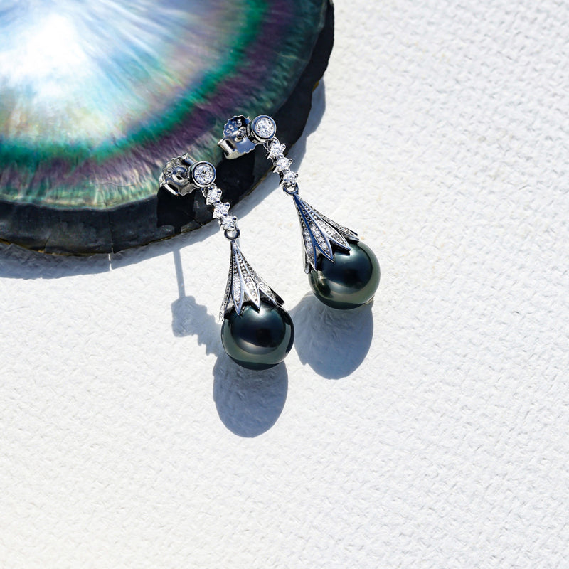 Boucle D'oreille Perle noire de Tahiti Diamant