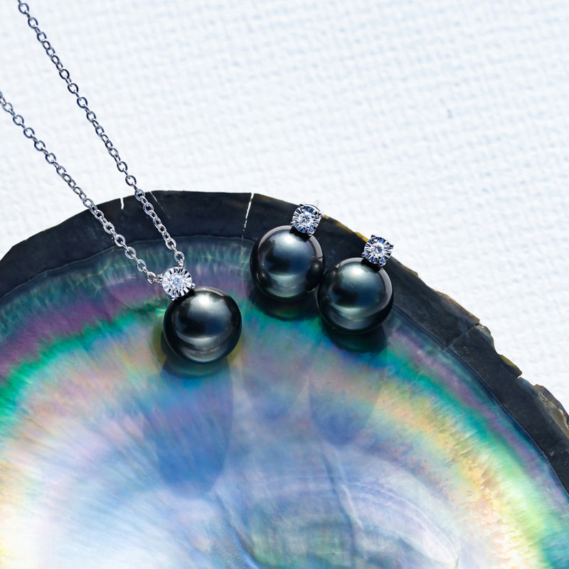 Boucle D'oreille Perle Tahiti Noire