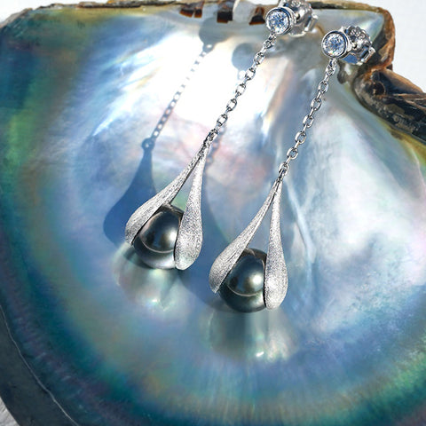 Boucle D'oreille Perle de Tahiti Pendante