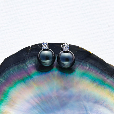 Boucle D'oreille Perle Tahiti Noire