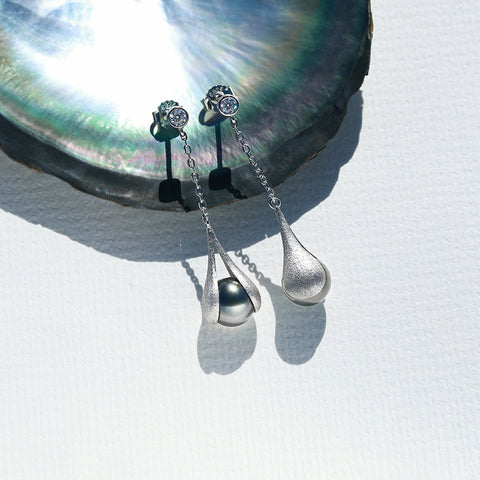 Boucle D'oreille Perle de Tahiti Pendante