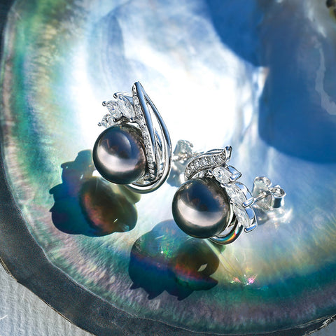 Boucle D'oreille Perle de Tahiti Noire
