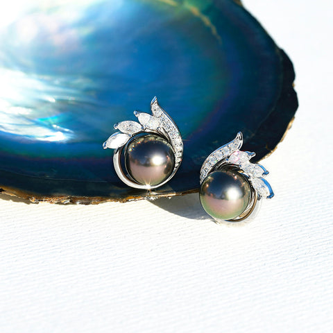 Boucle D'oreille Perle de Tahiti Noire