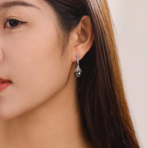 Boucle D'oreille Perle noire de Tahiti Diamant