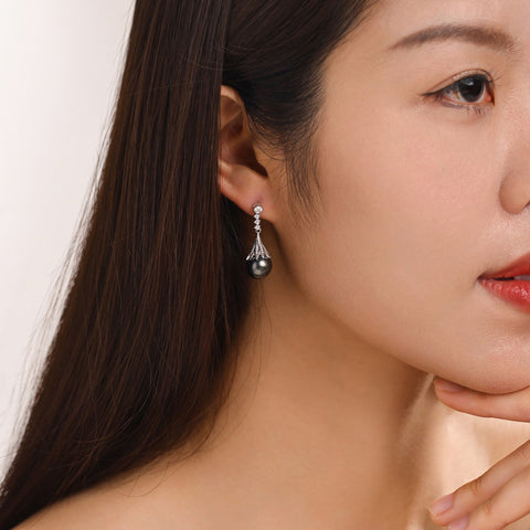 Boucle D'oreille Perle noire de Tahiti Diamant