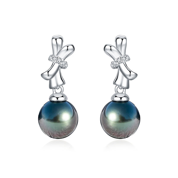 Boucles D'oreilles Pendantes Perle D'eau Douce Noire - Argent 925 Et Zirconium - Pochette Incluse