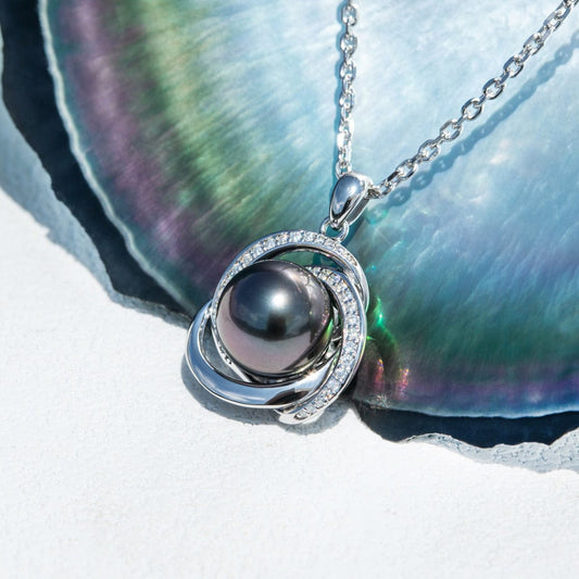 Pendentif Perle de Tahiti Kahu Argent & Moissanites