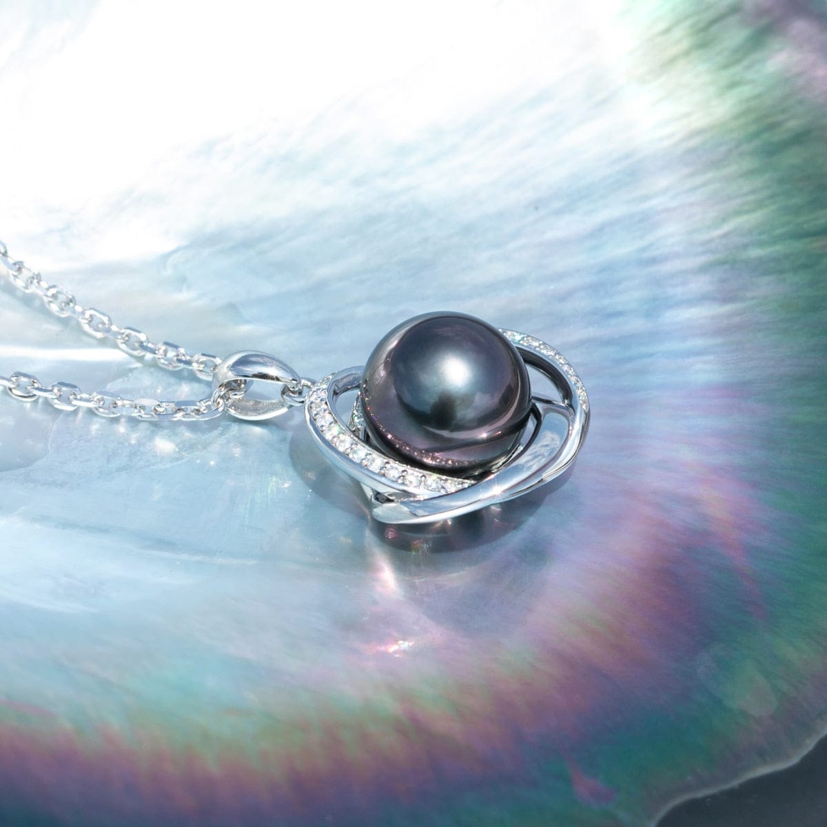 Pendentif Perle de Tahiti Kahu Argent & Moissanites