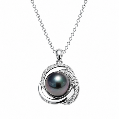 Pendentif Perle de Tahiti Kahu Argent & Moissanites