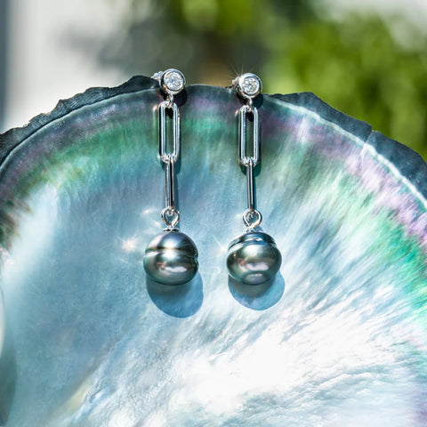 Boucle D'oreille Pendante Perle de Tahiti