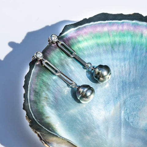 Boucle D'oreille Pendante Perle de Tahiti