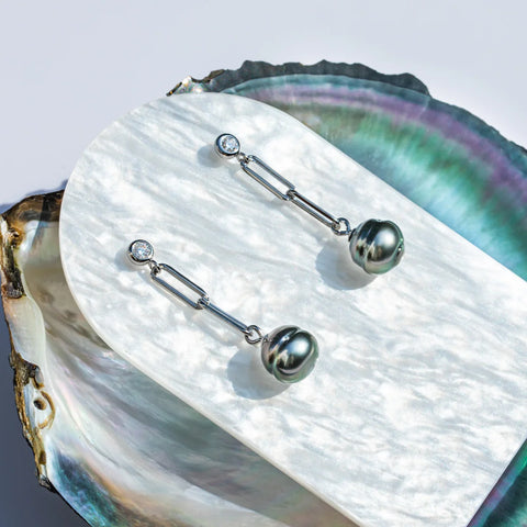 Boucle D'oreille Pendante Perle de Tahiti
