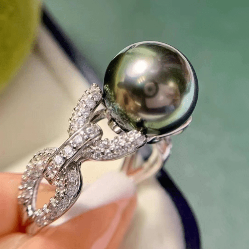 Bague Vintage Argent Gravée Avec Perle Noire – Taille 55 – Bijou Rare Et élégant